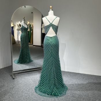 Picture of Mermaid Spaghetti Straps V Neck Cut-Out Back Tulle Fabric Formal Dress