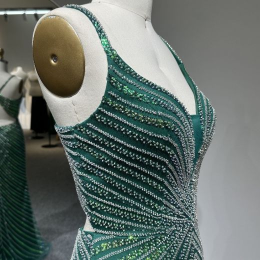 Picture of Mermaid Spaghetti Straps V Neck Cut-Out Back Tulle Fabric Formal Dress