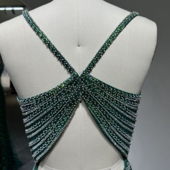 Picture of Mermaid Spaghetti Straps V Neck Cut-Out Back Tulle Fabric Formal Dress