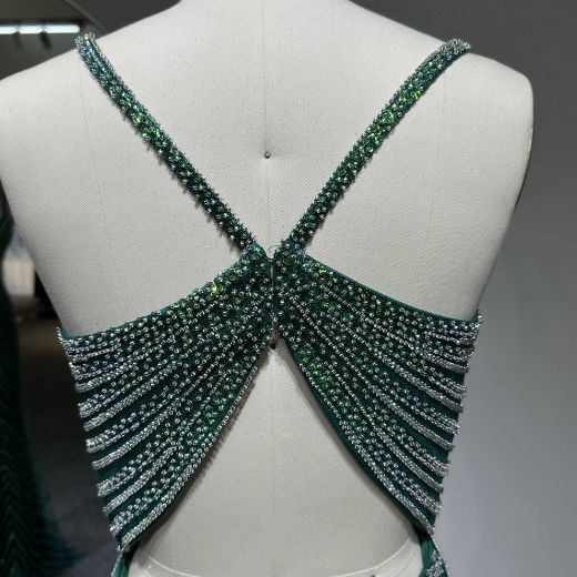 Picture of Mermaid Spaghetti Straps V Neck Cut-Out Back Tulle Fabric Formal Dress