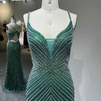 Picture of Mermaid Spaghetti Straps V Neck Cut-Out Back Tulle Fabric Formal Dress