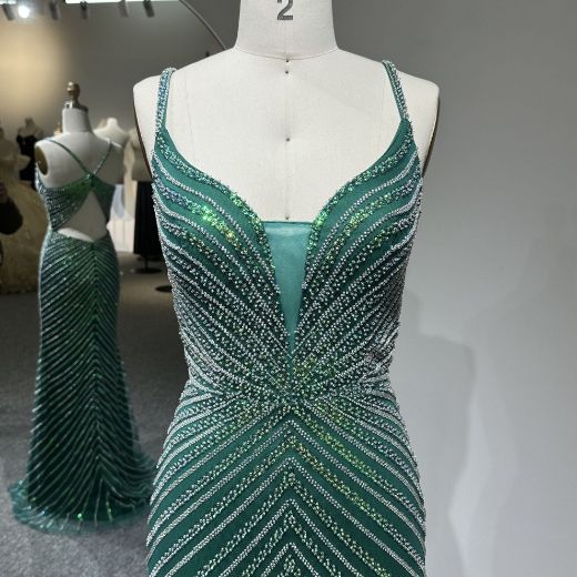 Picture of Mermaid Spaghetti Straps V Neck Cut-Out Back Tulle Fabric Formal Dress