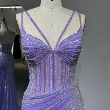 ​​The (front) bodice of this dress.​ - ​​this double-strap, high-slit evening gown in cool-toned lilac