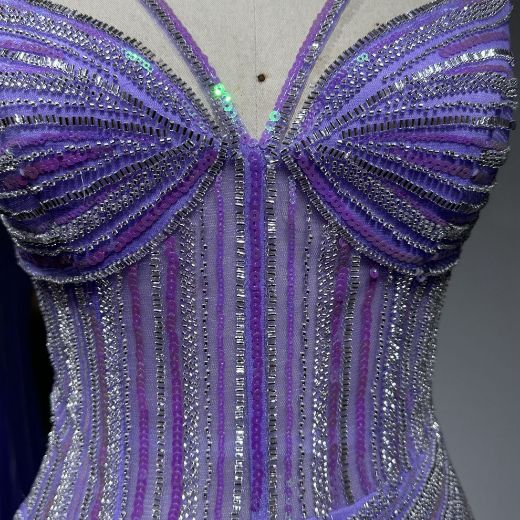 Picture of Mermaid Train Double Straps Backless High Slit Rhinestone Bands Tulle Evening Dress