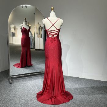Back detail of this red mermaid gown