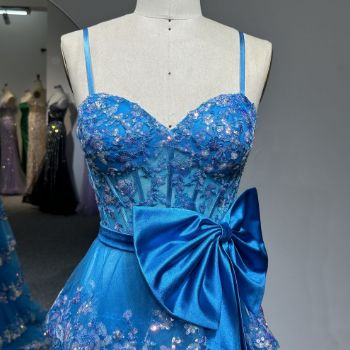 Picture of A Line Sweetheart Neck Bone Bowknot Sequin Mesh Fabric Layer Skirt